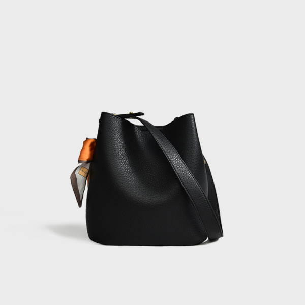 Soft Leather Silk Scarf Bucket Shoulder Bag