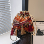 Ethnic Style Tassel Drawstring Bucket Bag