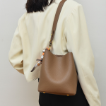 Soft Leather Silk Scarf Bucket Shoulder Bag