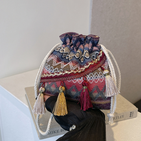 Ethnic Style Tassel Drawstring Bucket Bag