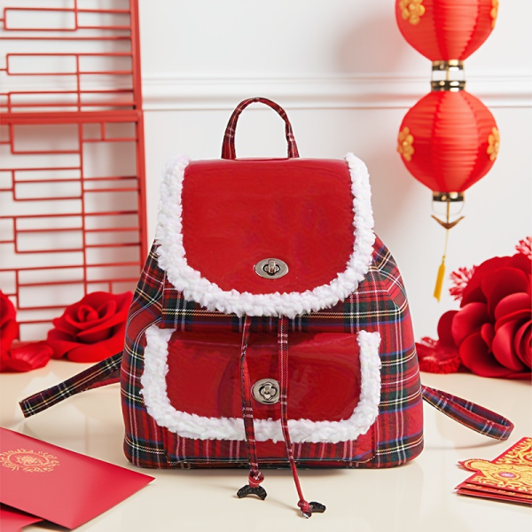 Plaid Lamb Wool College Style Mini Backpack