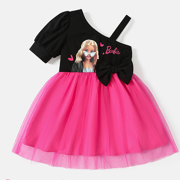 PatPat Barbie Toddler Kid Girl Dress-Black-3years