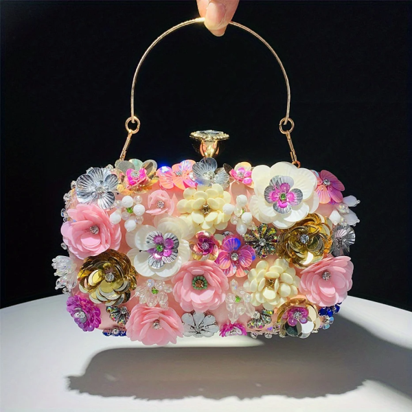 Elegant Floral Sequin Evening Clutch Bag