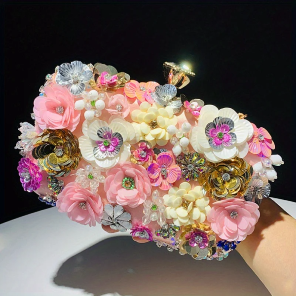 Elegant Floral Sequin Evening Clutch Bag