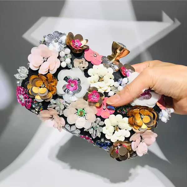 Elegant Floral Sequin Evening Clutch Bag