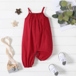 PatPat 100% Cotton Baby Girl Loose-fit Solid Overalls- Burgundy (6-9month)