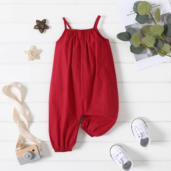 PatPat 100% Cotton Baby Girl Loose-fit Overalls- Burgundy (3-6month)